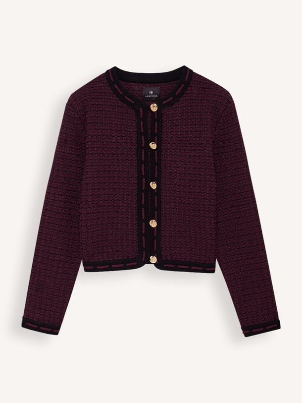 Nora, wolmix tweed vest met lurex
