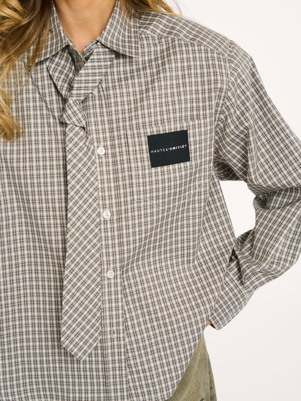 Chess Tie Shirt Katoenmix geruite blouse