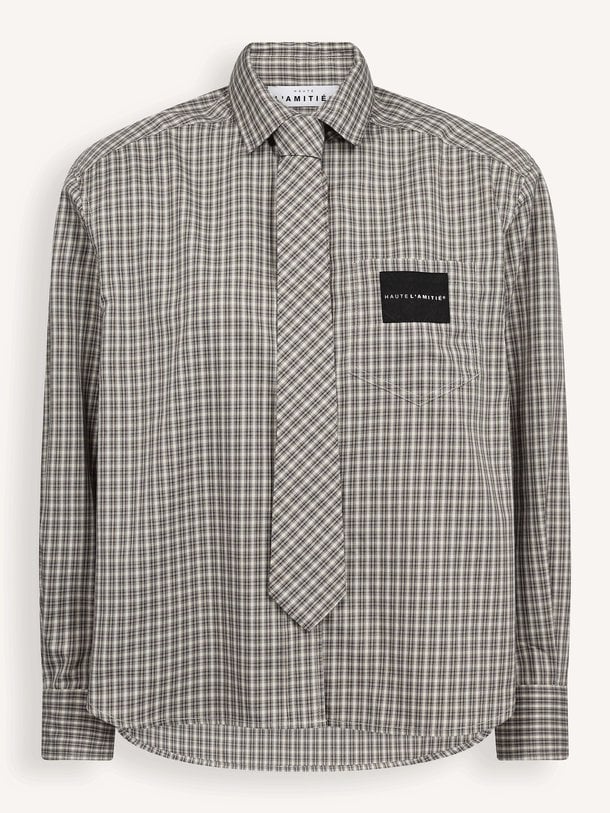 Chess Tie Shirt Katoenmix geruite blouse