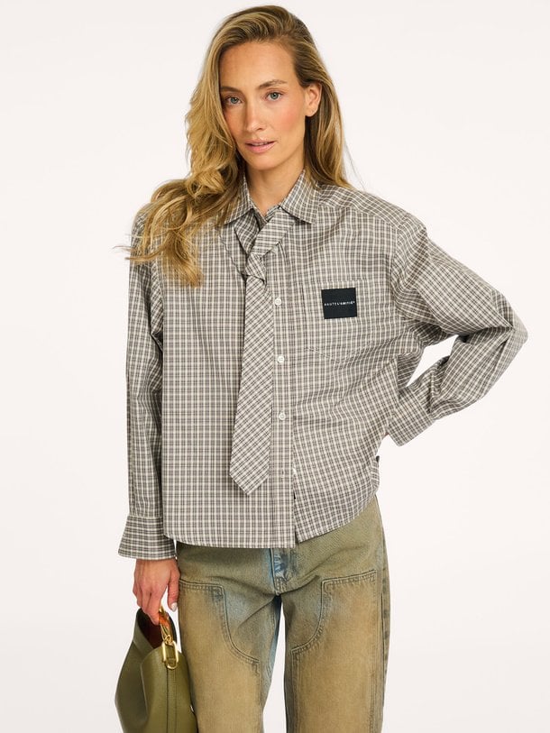 Chess Tie Shirt Katoenmix geruite blouse