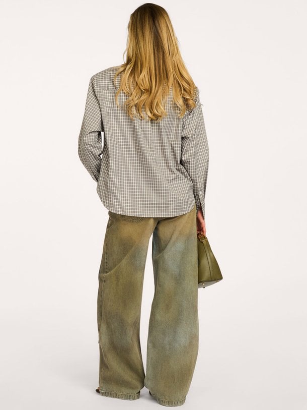 Chess Tie Shirt Katoenmix geruite blouse