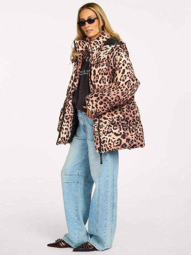 Climb Animal Puffer Jacket Gewatteerde leopard jas