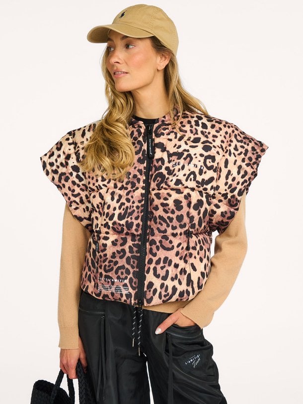 Animal Puffer Vest Gewatteerde leopard bodywarmer