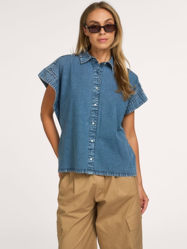 pixie short denim blouse Pixie, denim blouse