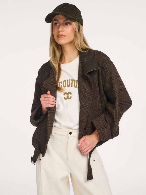 OlvaCC Check Balloon Jacket Olva, wolmix geruit jack