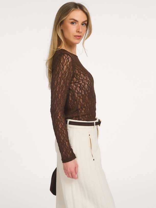 BarnaCC O-Neck Blouse Barna, geweven kanten top