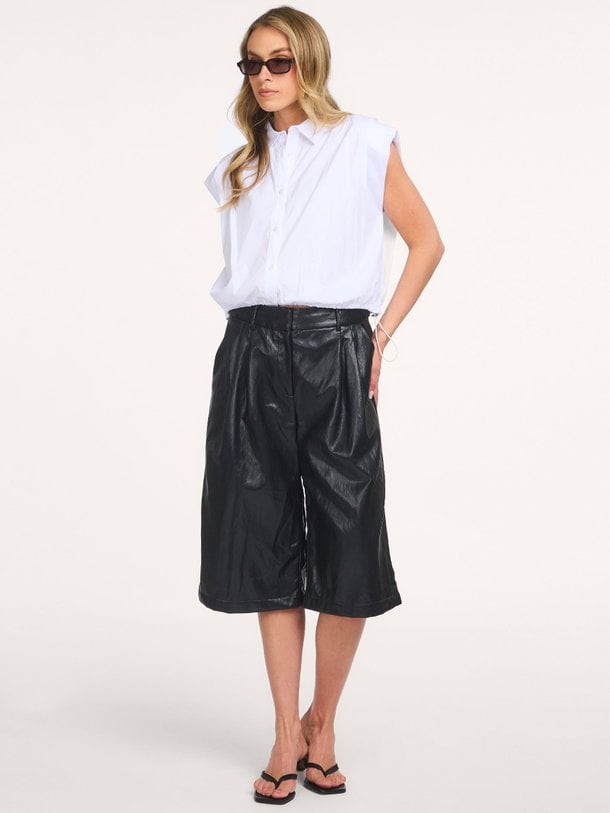 GittCC Pleat Bermuda Gitt, leatherlook bermuda broek