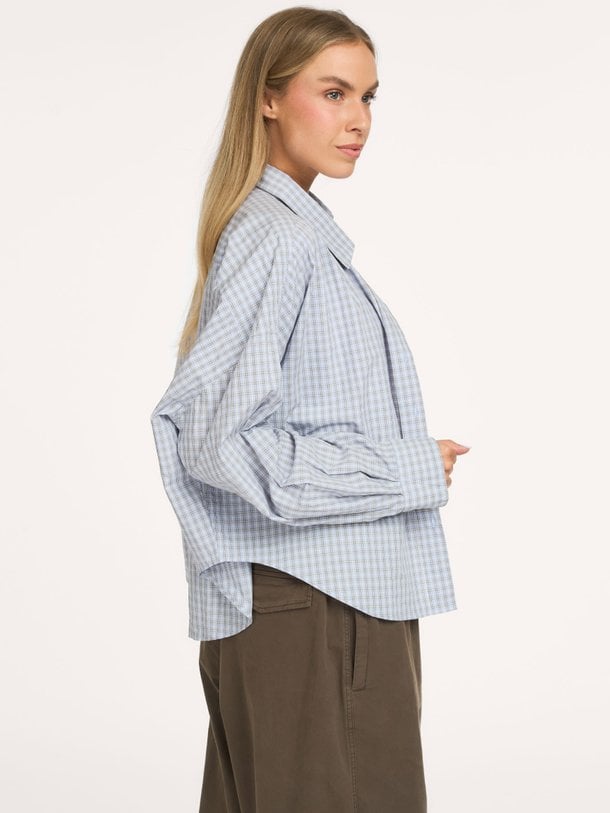GINGER62 C1205 Ginger, katoen geruite blouse met logo