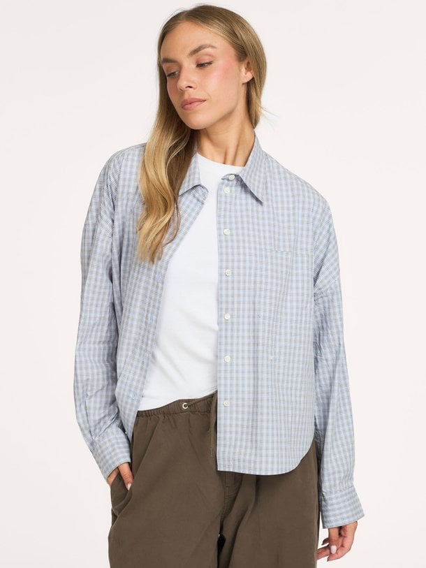 GINGER62 C1205 Ginger, katoen geruite blouse met logo