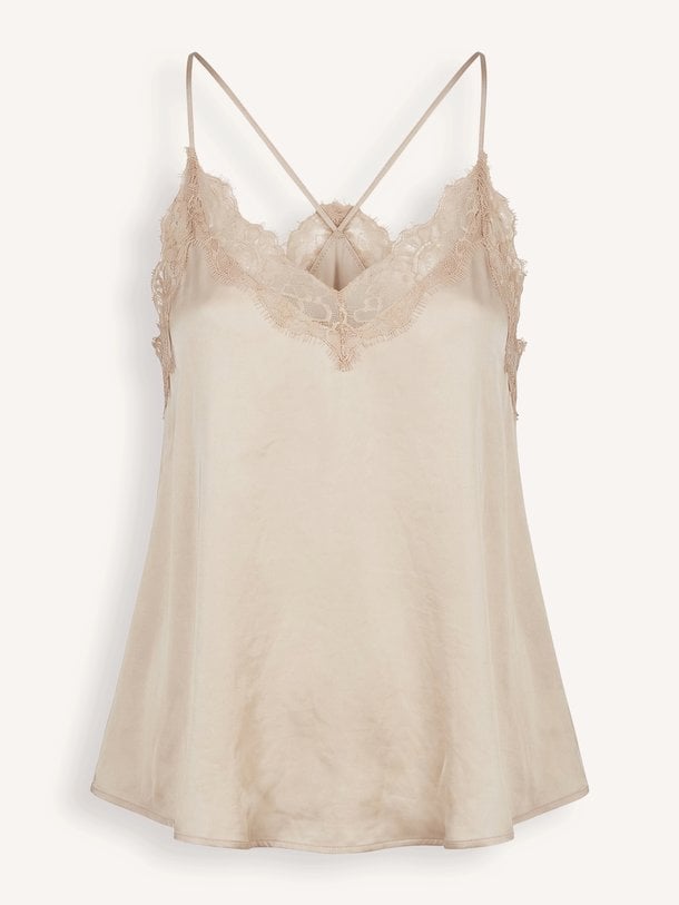 pia satin top Pia, viscosemix satijnen top met kant