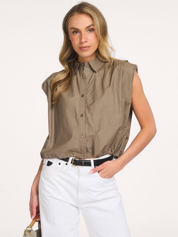 OpheliaCC Pleat SS Shirt Ophelia, katoen gestreepte blouse