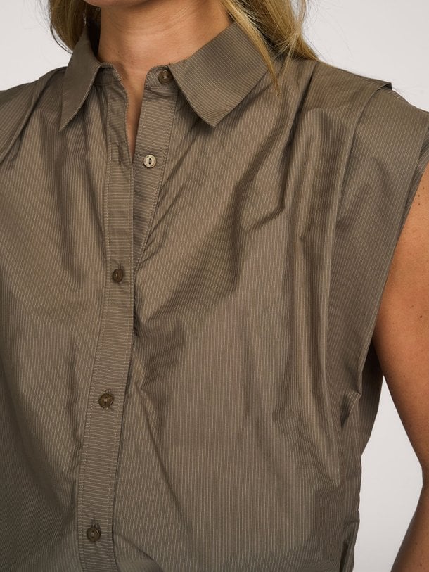 OpheliaCC Pleat SS Shirt Ophelia, katoen gestreepte blouse