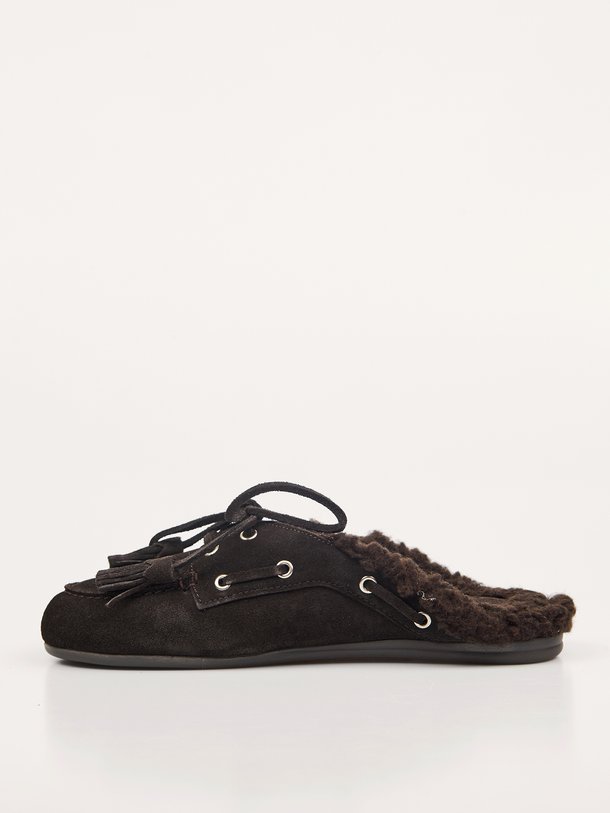 Boat Loafer Mule Fur Beads Suède instappers