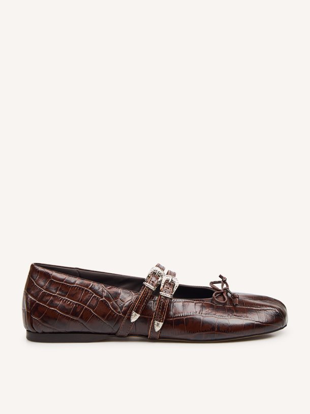 Vita Ballerina Western - Croco Leather Lederen ballerina's met reliëf