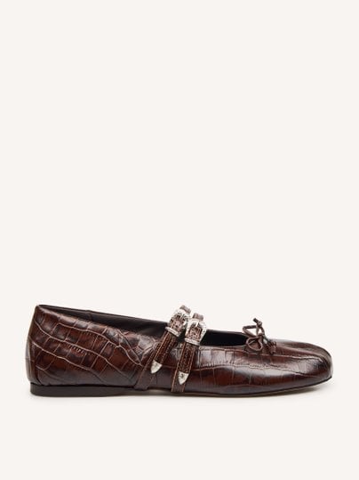 Vita Ballerina Western - Croco Leather Lederen ballerina's met reliëf