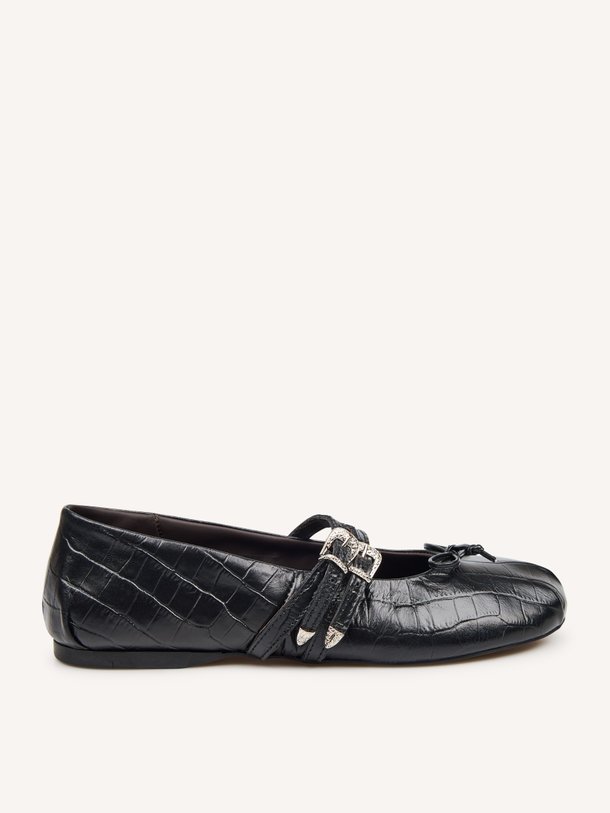 Vita Ballerina Western - Croco Leather Lederen ballerina's met reliëf