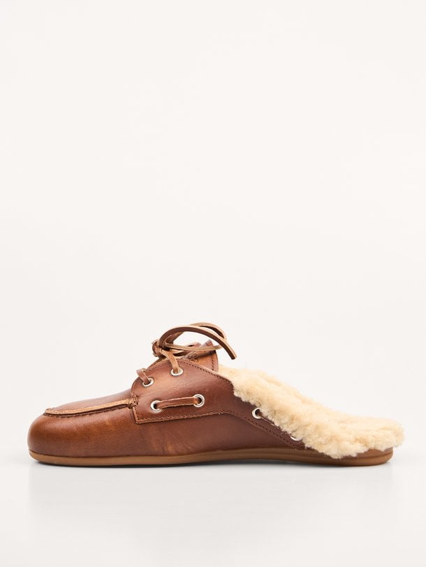 Boat Loafer Mule Fur - Leather Lederen loafers
