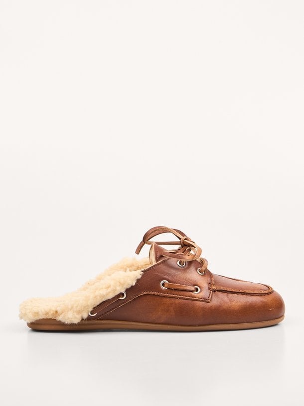 Boat Loafer Mule Fur - Leather Lederen loafers