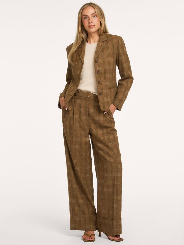 ROSANASW CHECKED WIDE LEG TROUSERS Rosana, wolmix broek