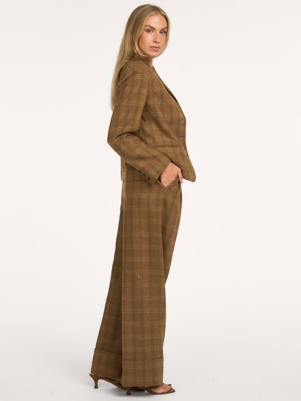 ROSANASW CHECKED WIDE LEG TROUSERS Rosana, wolmix broek