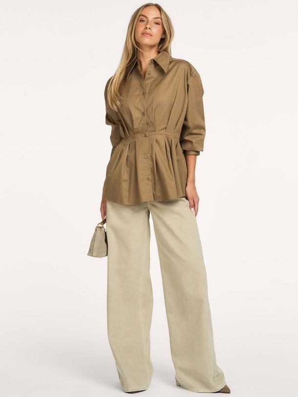 MIKRASW FITTED SHIRT WITH PLEATS Mikra, katoenen getailleerde blouse