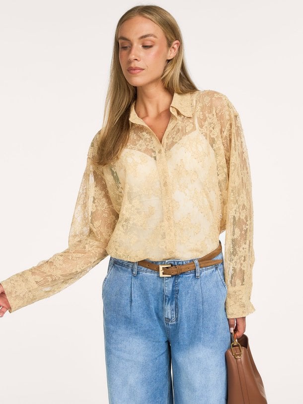 SYLVINESW DISTRESSED LACE SHIRT Sylvine, viscosemix kanten blouse
