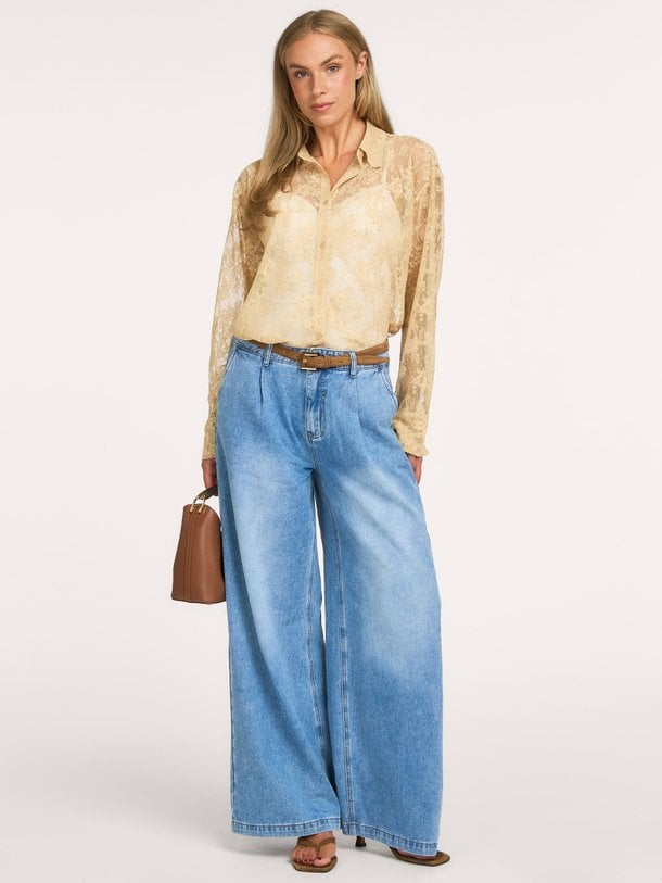 SYLVINESW DISTRESSED LACE SHIRT Sylvine, viscosemix kanten blouse