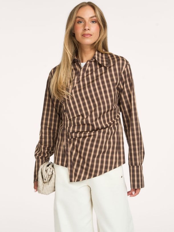 PAIGESW CHECKED ASYMMETRIC SHIRT Paige, katoenmix geruite blouse