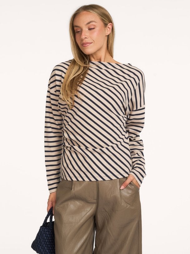 Assymetrical tee Stripe heavy jersey Katoenmix gestreepte top