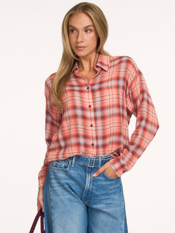 Enora, viscosemix geruite blouse