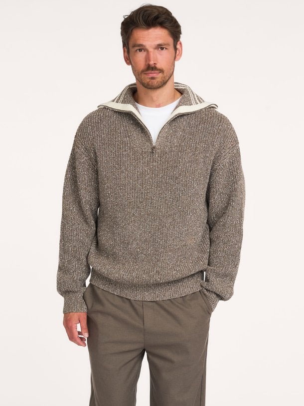 Zip Knit Chunky Fisherman Wolmix half zip trui