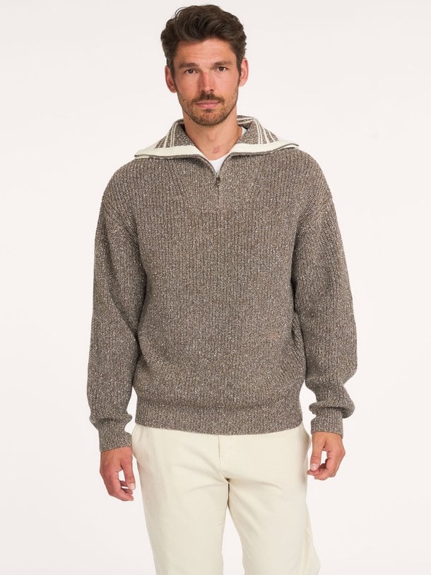 Zip Knit Chunky Fisherman Wolmix half zip trui