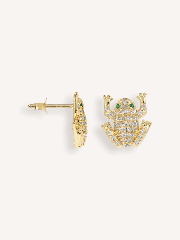 Enchanted Froggies Studs Enchanted Froggies, vergulde oorstekers met strass