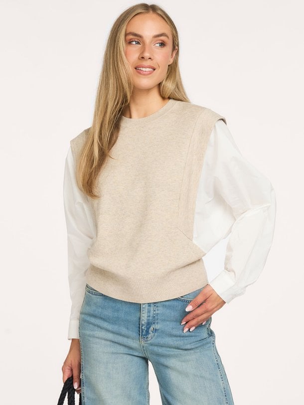Wolmix trui met blouse mouwen