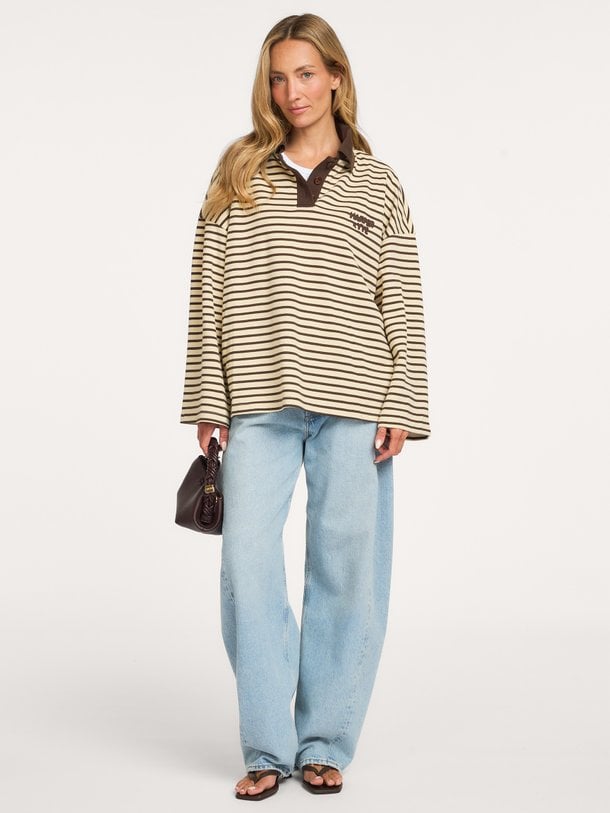 POLLIE-JU Pollie, katoenmix oversized polo longsleeve