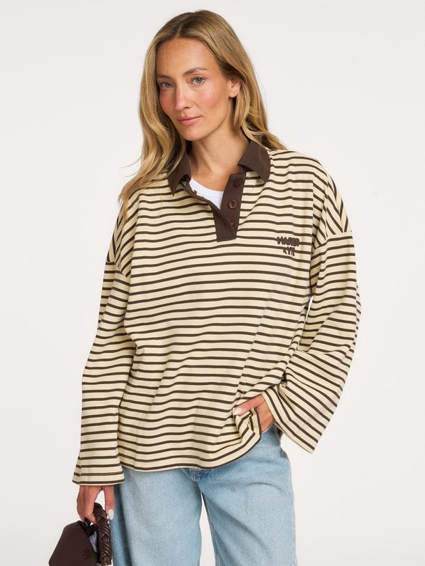 POLLIE-JU Pollie, katoenmix oversized polo longsleeve