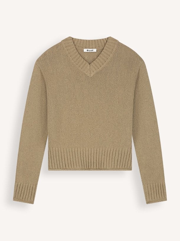 KNITTED V-NECK Katoenmix trui