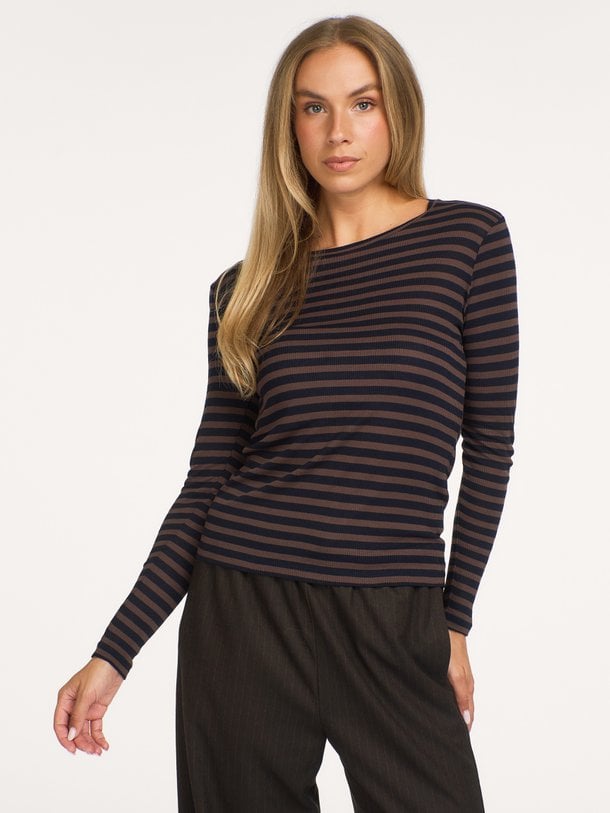 basic ls rib top Viscose gestreepte rib longsleeve