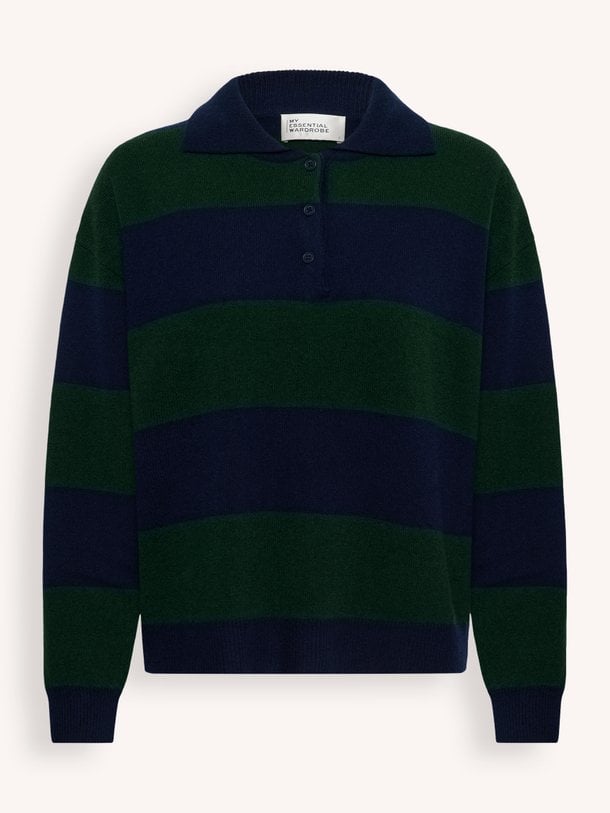 MWJola Knit Polo Pullover Jola, wollen gestreepte polo trui