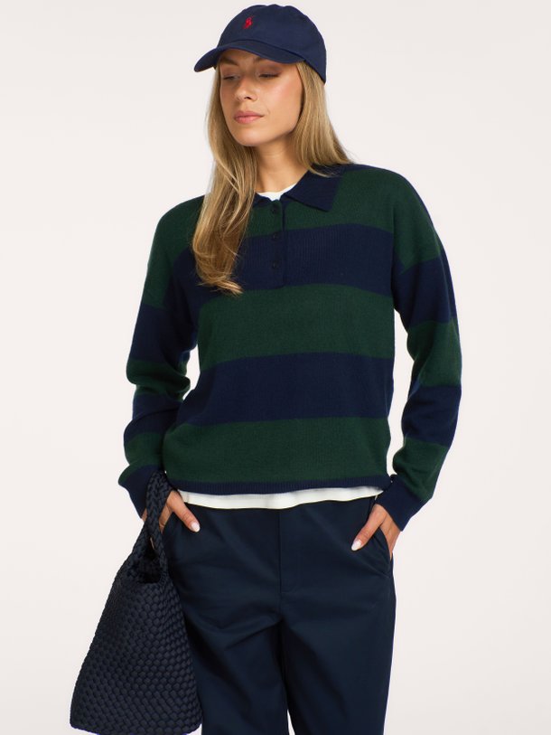 MWJola Knit Polo Pullover Jola, wollen gestreepte polo trui