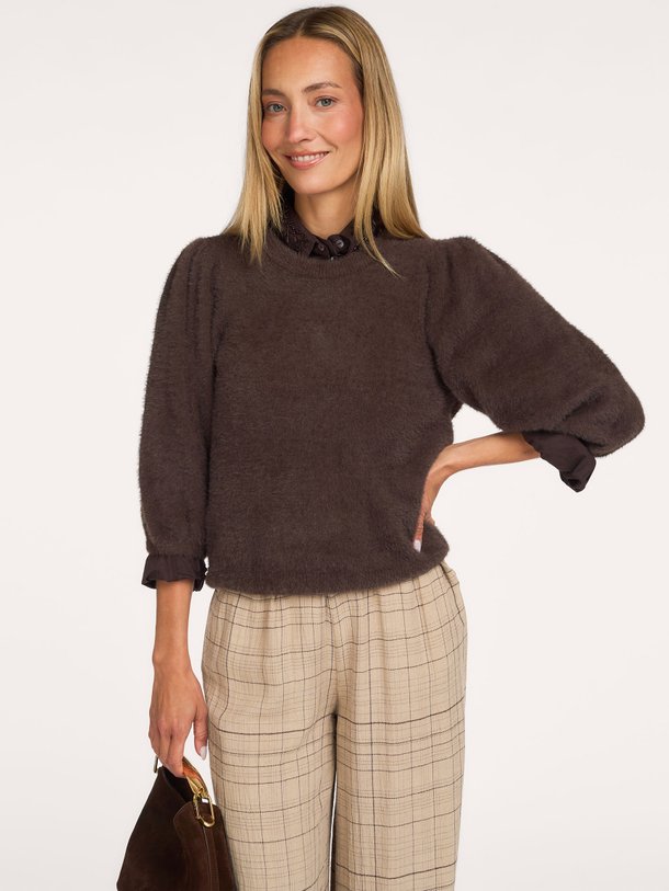 VIVANN Short balloon sleeve fluffy knitted top Vivann, wolmix trui