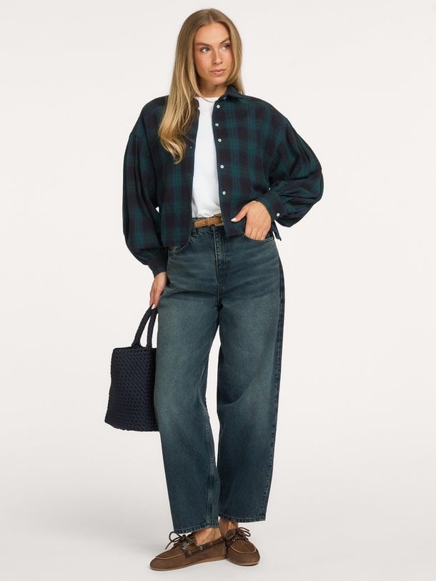 sarah short green check blouse Sarah, organic cotton geruite blouse