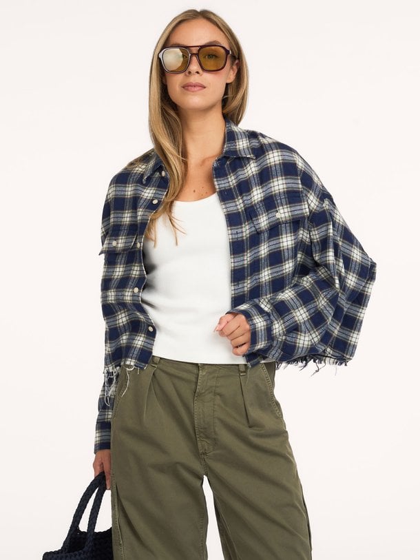 CROPPED WORK SHIRT Katoenen geruite blouse