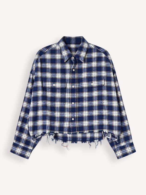 CROPPED WORK SHIRT Katoenen geruite blouse