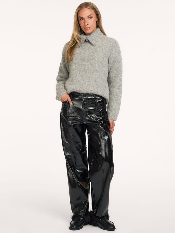 Scene patent faux leather pants Svene, lak leatherlook wde leg broek