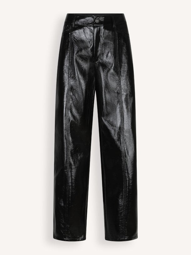 Scene patent faux leather pants Svene, lak leatherlook wde leg broek