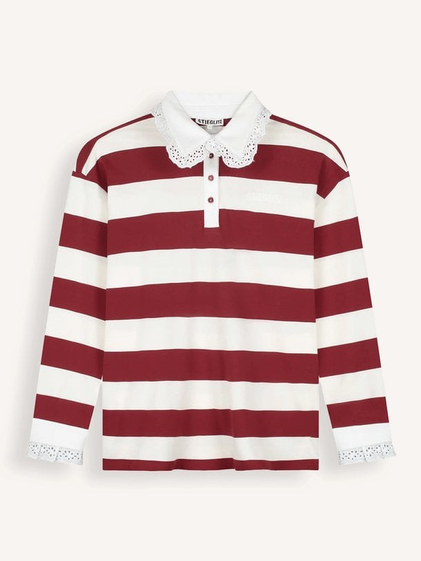 Zelina Polo Longsleeve Lace Cuff Zelina, katoenen gestreepte polo longsleeve