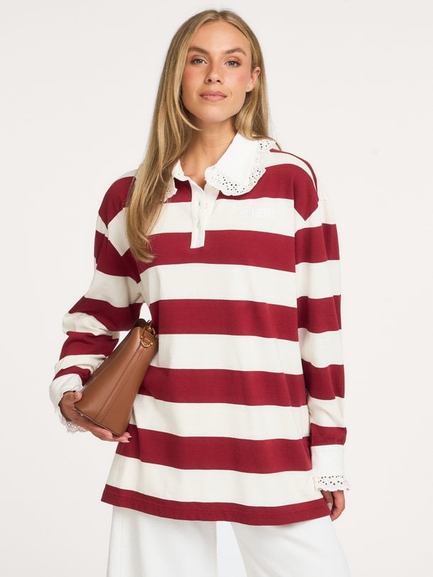 Zelina Polo Longsleeve Lace Cuff Zelina, katoenen gestreepte polo longsleeve
