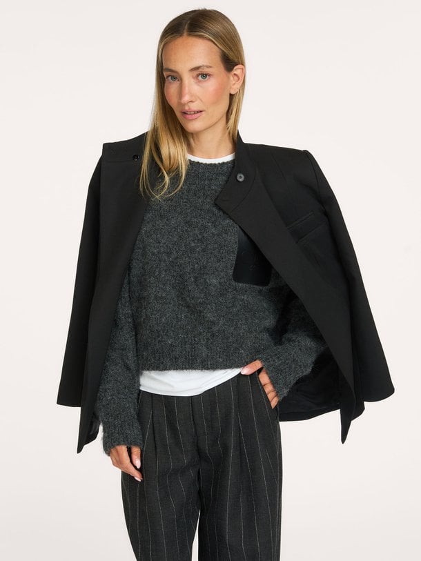 Darcia Reverse Crop Pocket Knit Darcia, wolmix gemêleerde trui
