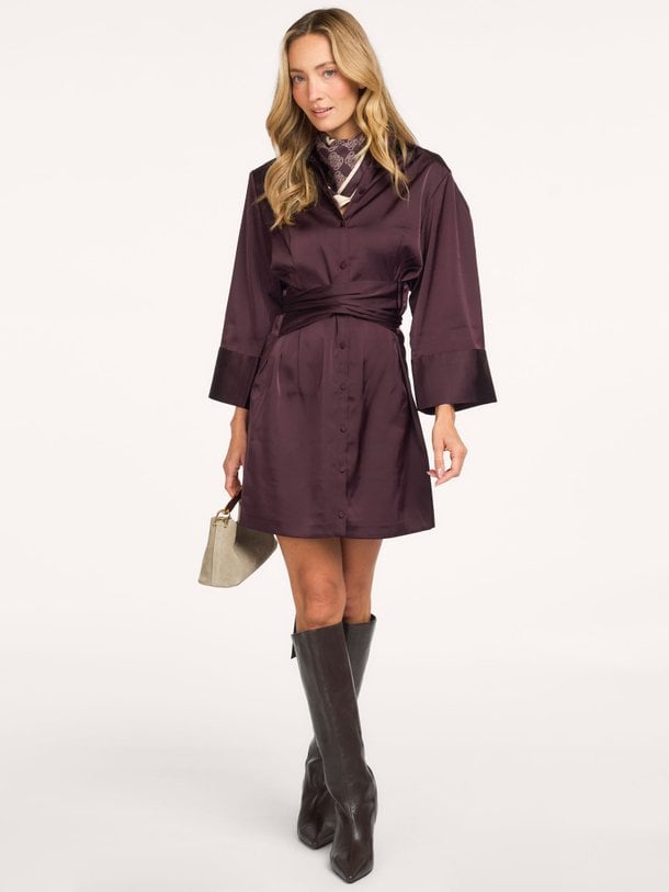 Noanne satin shirt-wrap dress Noanne, geweven satijnen jurk